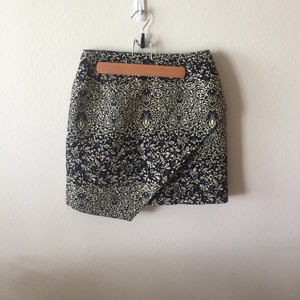 H&M Blue Floral Brocade Petal Mini Skirt
